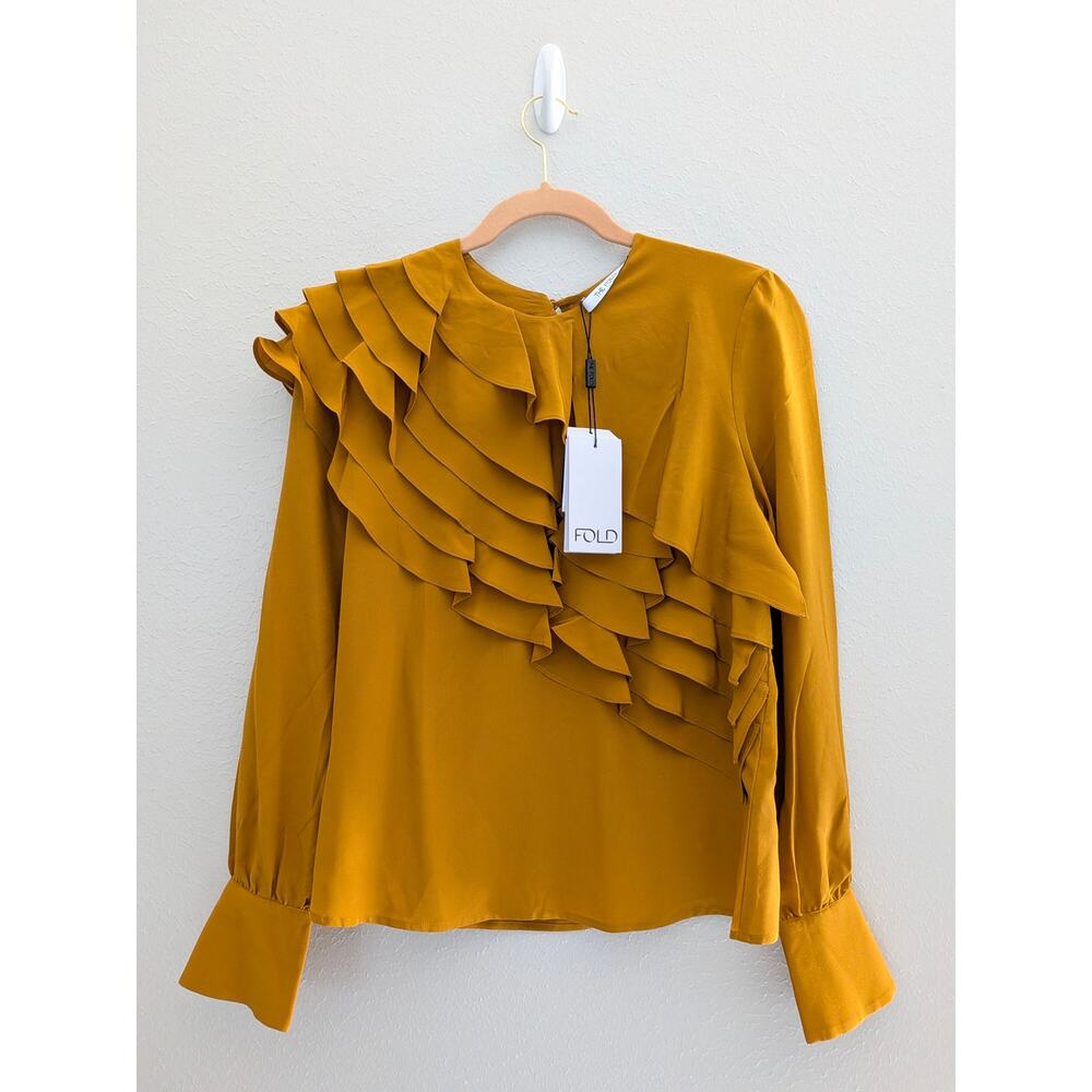 The Fold London Livenza Blouse Silk Mustard Yellow US 4 UK 8 Long Sleeve NWT - Picture 2 of 7